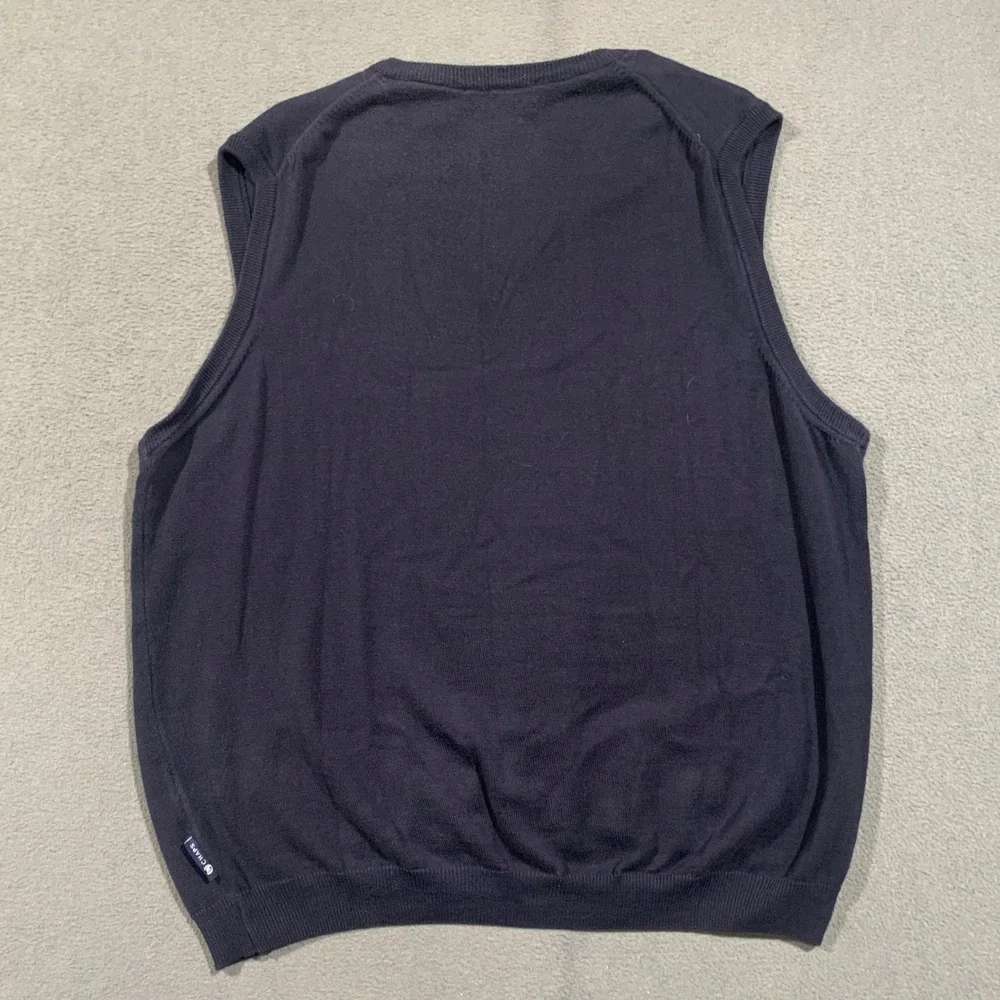 Chaps Sweater Vest Mens XL Navy Blue Argyle Cotton V-Neck Preppy Classic Knit